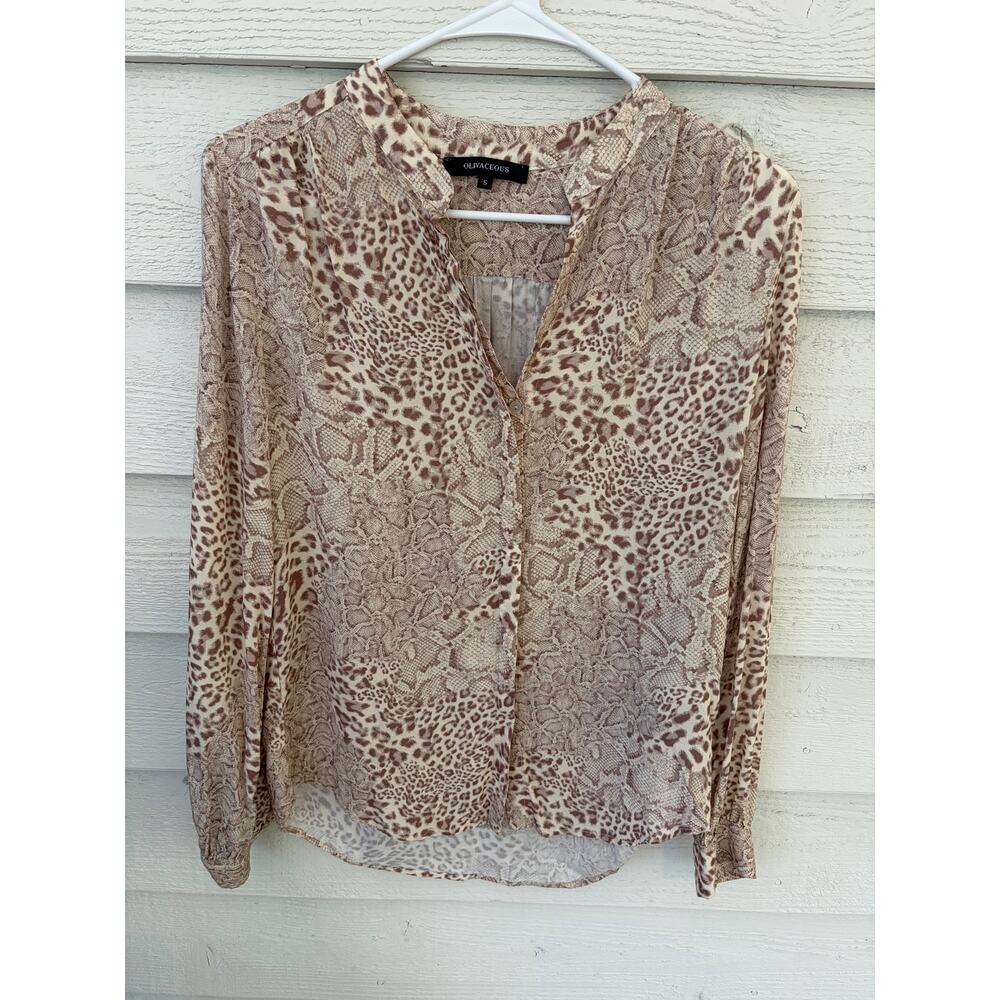 Olivaceous Sheer Animal Print Blouse Size Small Boho Snake Leopard Top - Picture 2 of 8